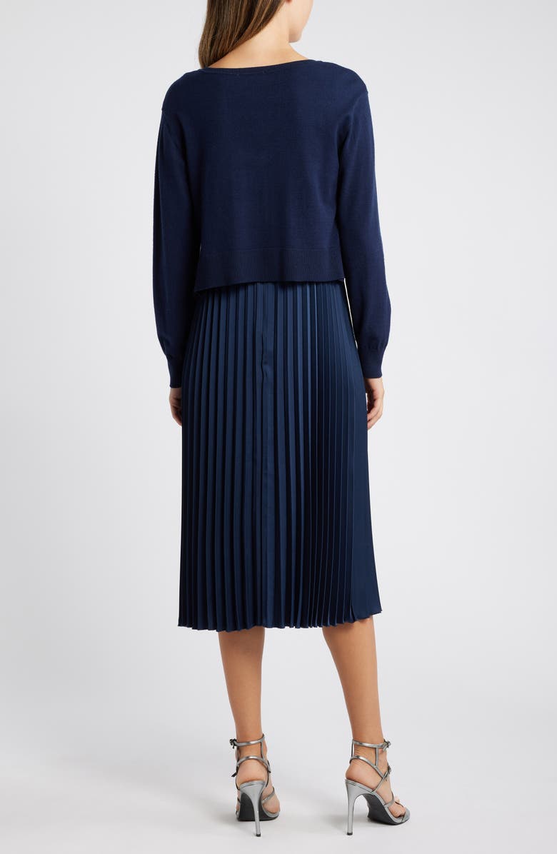 Sam Edelman Sweater & Plissé Skirt Set, Alternate, color, Navy