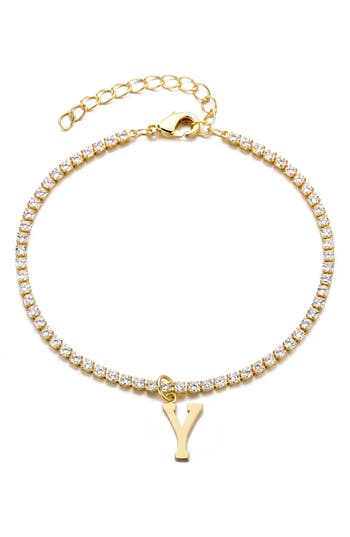 Adornia 14k Gold Plated Tennis Bracelet With Initial Charm In Gold