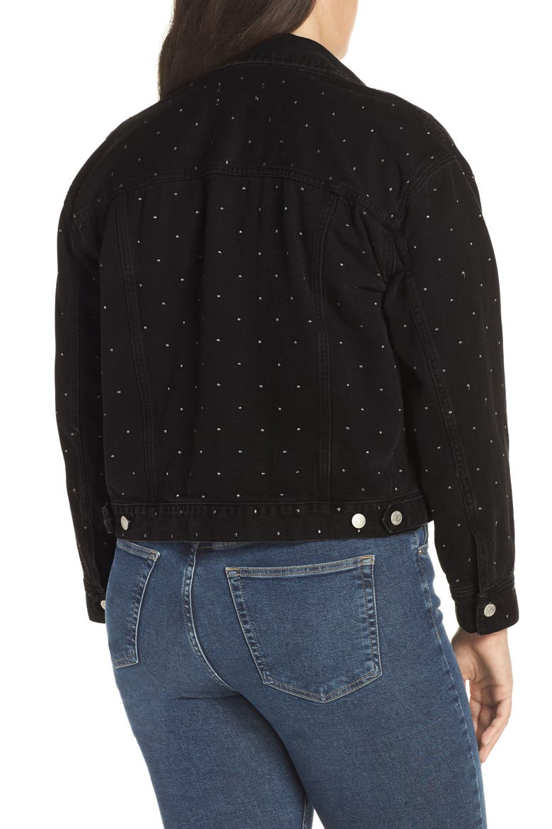 The Boxy Metallic Dot Crop Jean Jacket, Alternate, color, LUNAR WASH