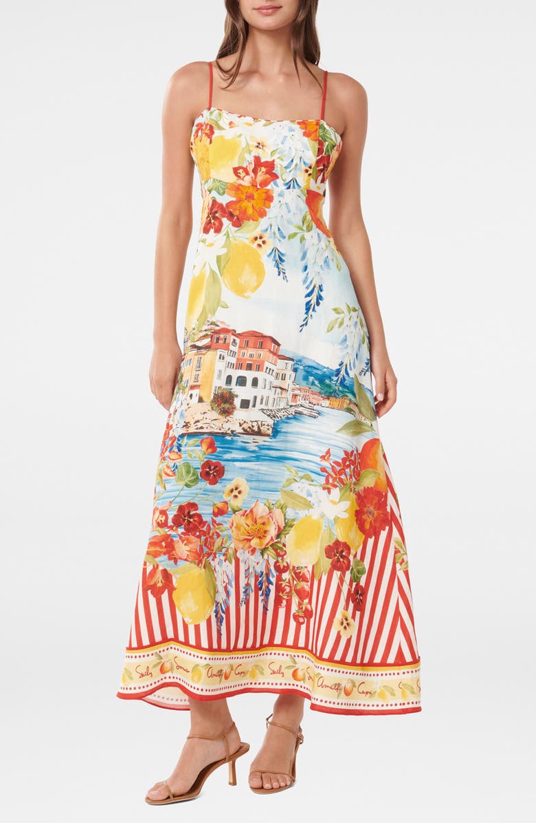 Ever New Sicilia Printed Midi Dress, Main, color, Tropea Postcard