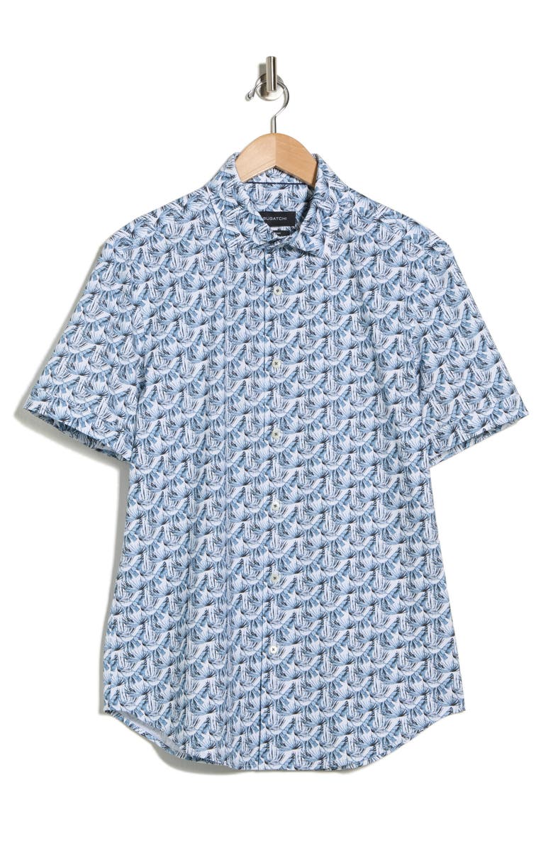 Bugatchi Short Sleeve Woven Button-Up Shirt, Main, color, Dusty Blue