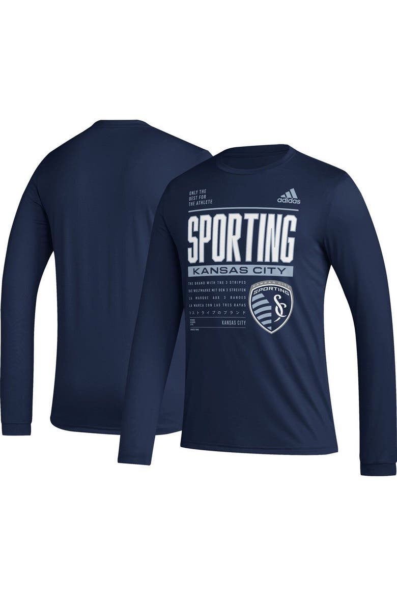 Men's adidas Navy Sporting Kansas City 2023 Club DNA Long Sleeve AEROREADY T-Shirt, Main, color, Navy