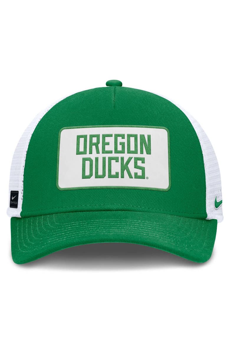 Nike Men's Nike Green/White Oregon Ducks 2025 On-Field Rise Patch Trucker Adjustable Hat, Alternate, color,