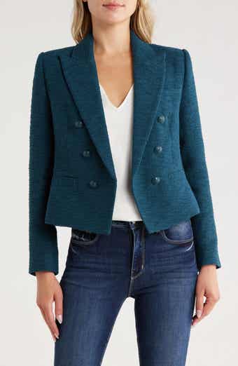 L'AGENCE Brooke Double Breasted Crop Cotton Blend Blazer