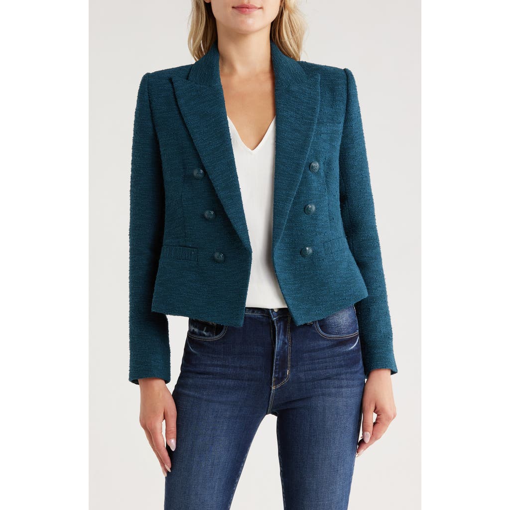 L Agence Brooke Double-breasted Crop Blazer In Blue