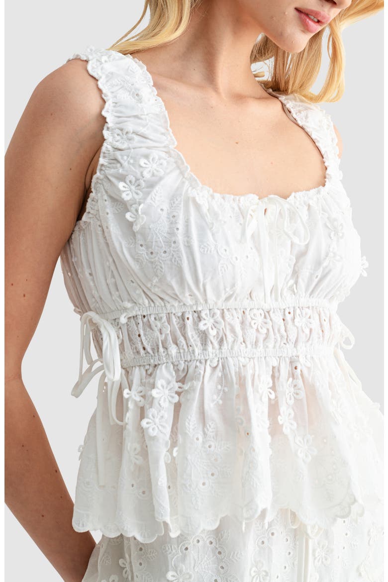 Side Tie Embroidered Cotton Eyelet Top, Alternate, color, IVORY