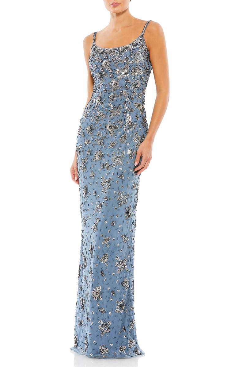 Mac Duggal Floral Embellished Scoop Neck Evening Gown, Main, color, Slate Grey