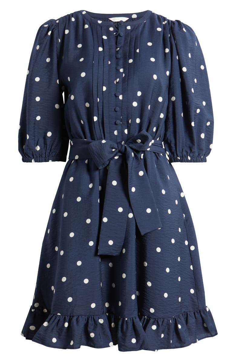 Caslon<sup>®</sup> Pintuck Tie Waist Dress, Alternate, color, Navy- Ivory Disorderly Dot