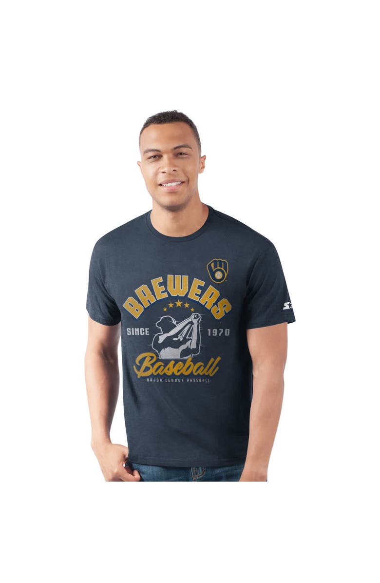 STARTER Men's Starter  Navy Milwaukee Brewers Prime Time Batter T-Shirt, Alternate, color, 