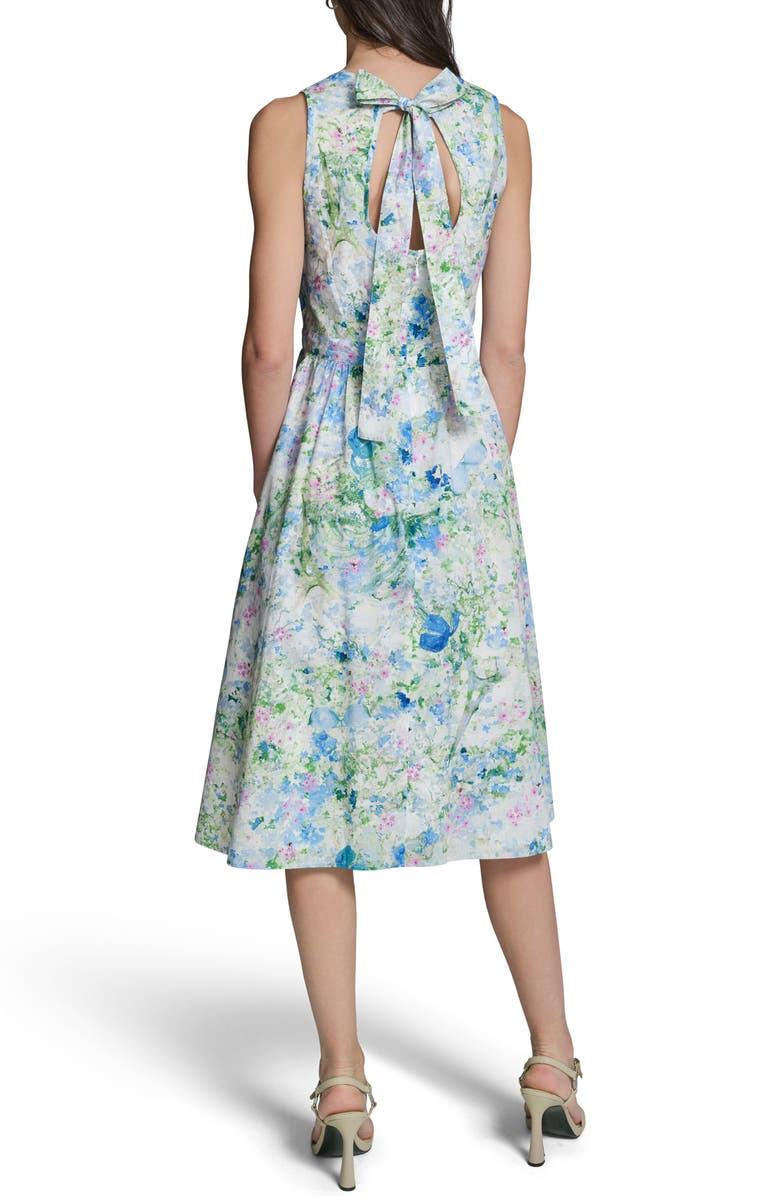 KARL LAGERFELD PARIS Print Tie Back Midi Dress, Alternate, color, Sky Blue Multi