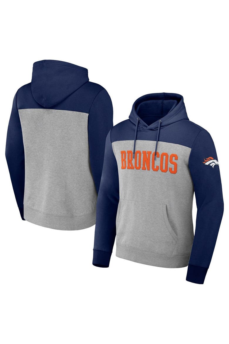 Men's NFL x Darius Rucker Collection by Fanatics Heather Gray Denver Broncos Color Blocked Pullover Hoodie, Main, color, Heather Gray
