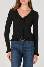 ASTR the Label Ruffle Hem Button-Up Cardigan
