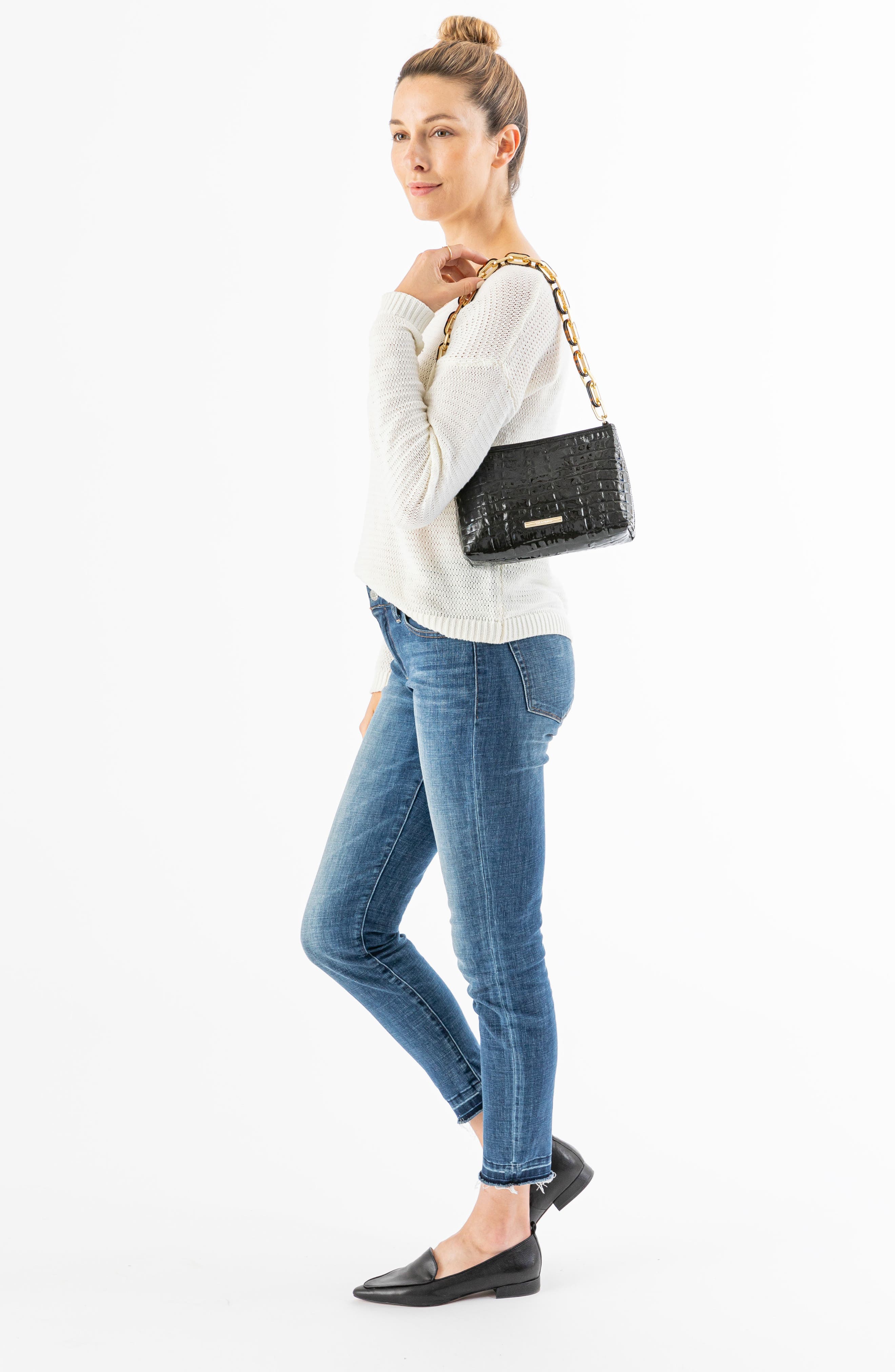 Brahmin Mod Lorelei Croc Embossed Leather Shoulder Bag, Alternate, color, Dewberry