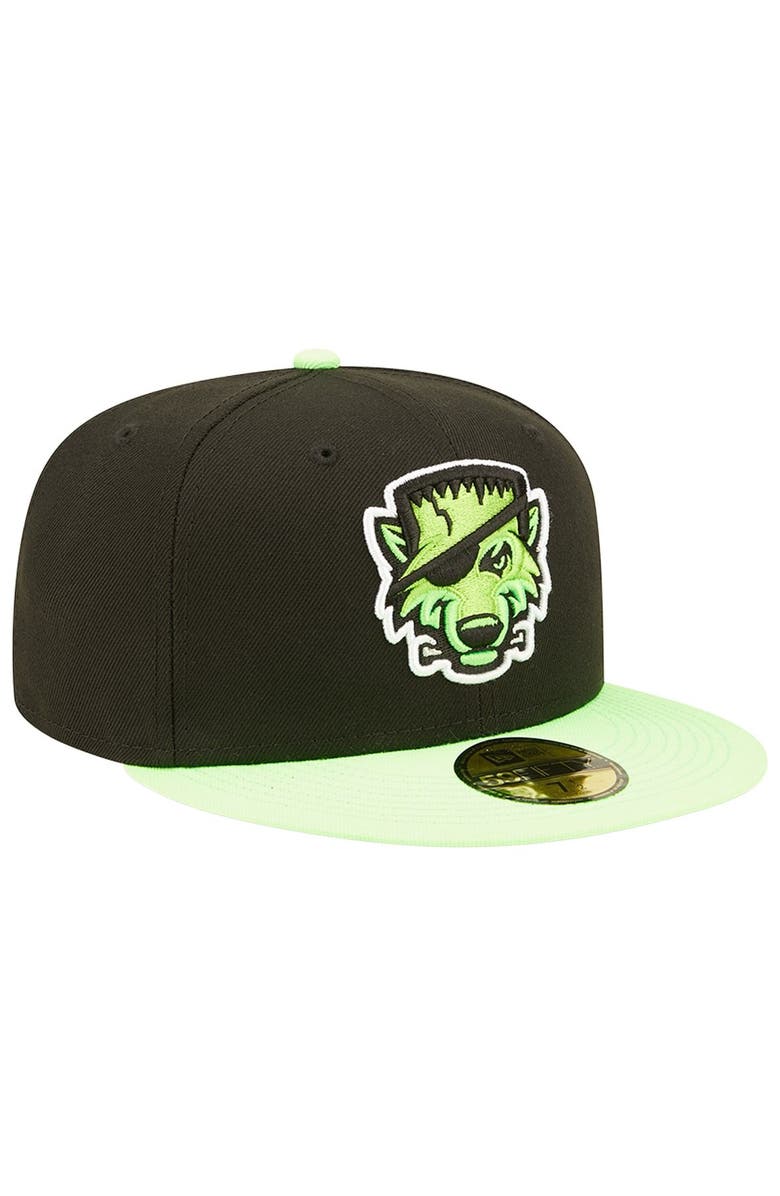 New Era Men's New Era Black/Neon Green Erie SeaWolves Theme Night 59FIFTY Fitted Hat, Alternate, color, 