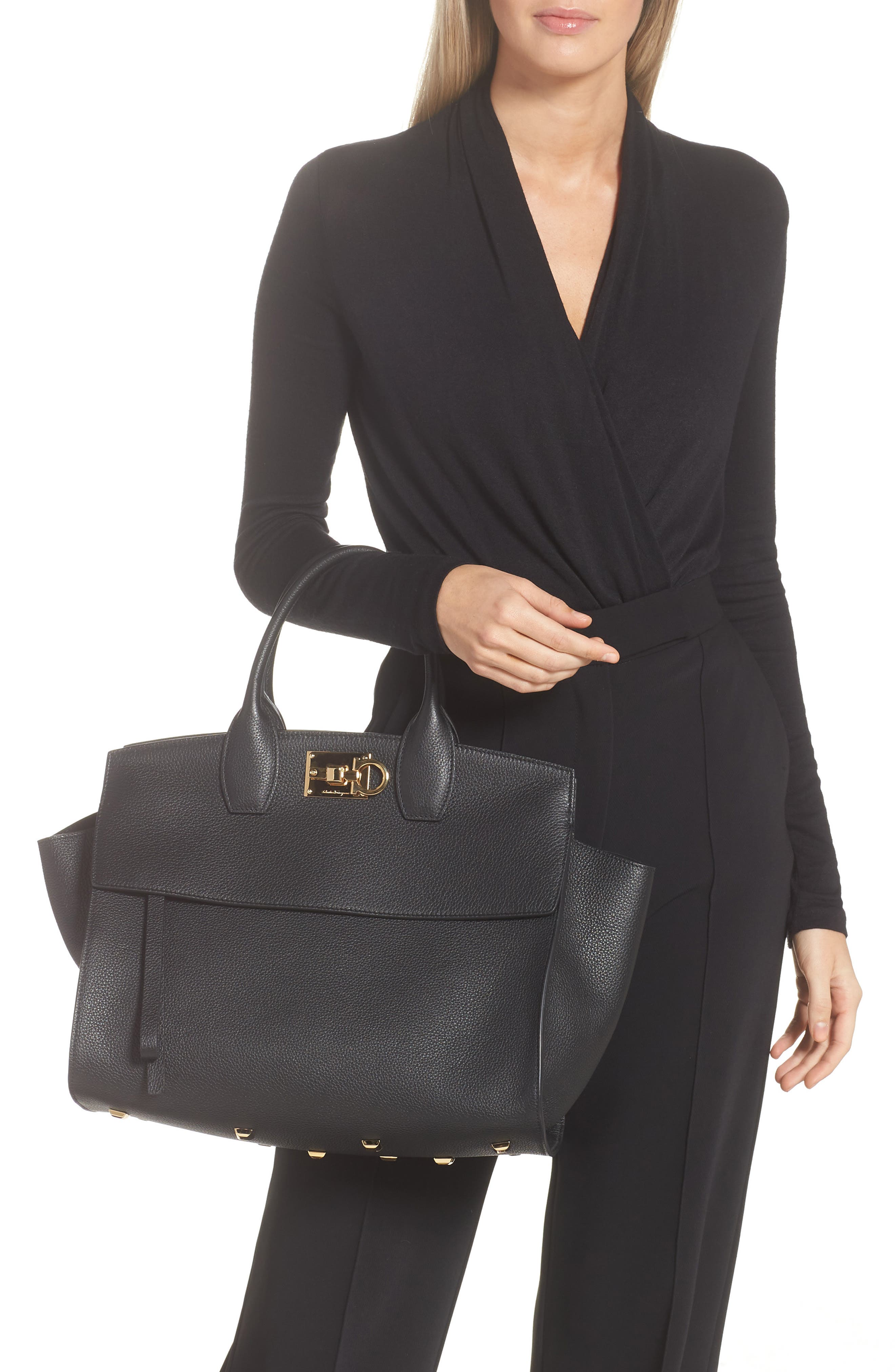 FERRAGAMO The Studio Soft Large Leather Top-Handle Bag, Alternate, color, 