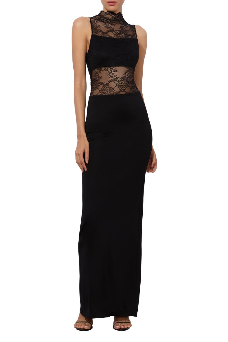Nichol Lace Detail Gown, Main, color, BLACK