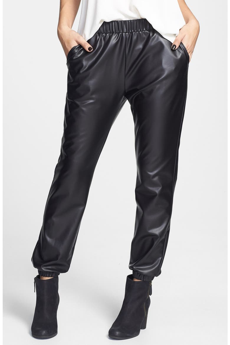 Faux Leather Track Pants, Main, color, BLACK