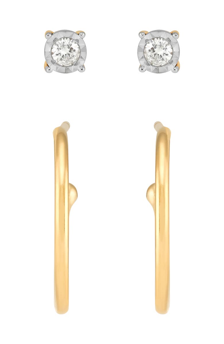 Frankie & Zoe Set of 2 Diamond Stud & Hoop Earrings, Alternate, color, Yellow Gold