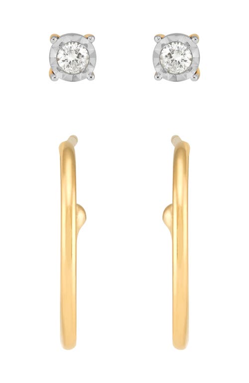 Frankie & Zoe Set Of 2 Diamond Stud & Hoop Earrings In Gold