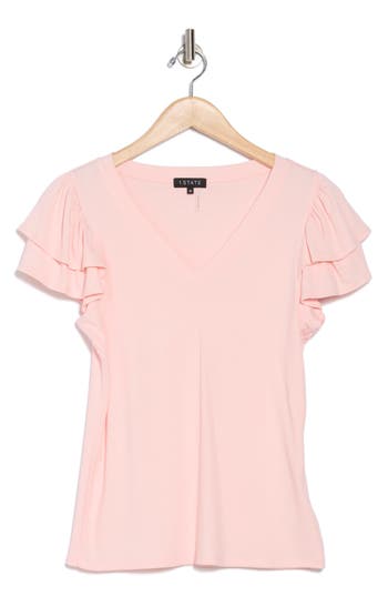 1.state Flutter Sleeve Rib Top In Rose Pink