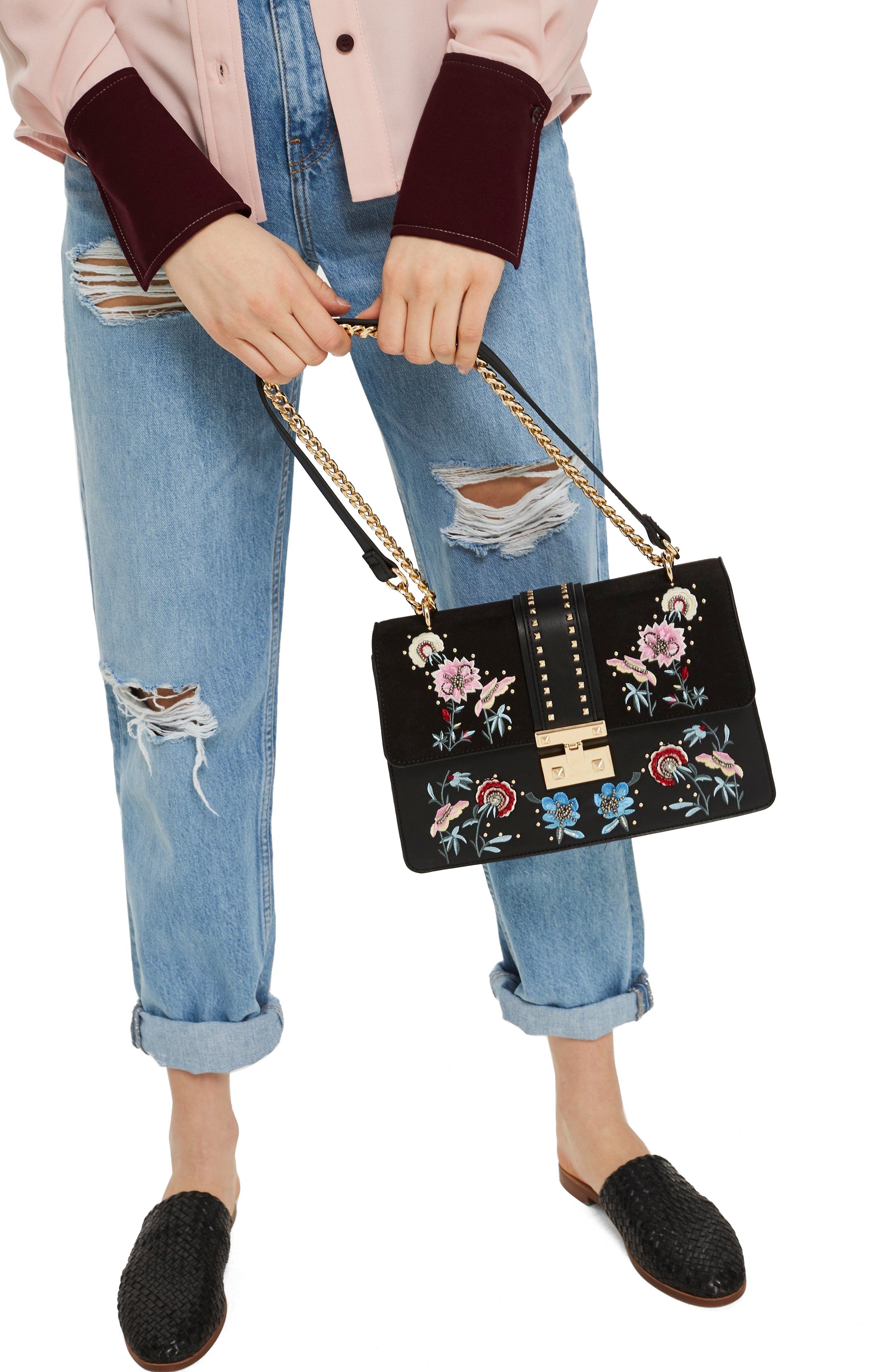 Topshop Darcy Floral Shoulder Bag, Alternate, color, 