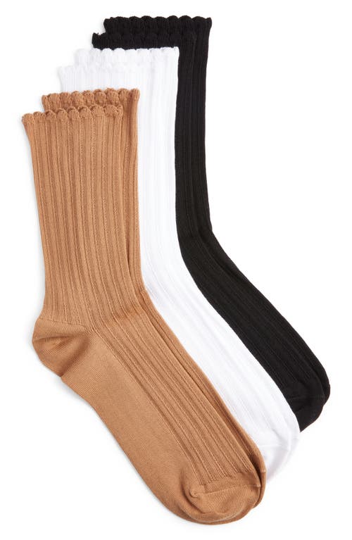 HUE HUE 3-PACK SCALLOPED POINTELLE CREW SOCKS