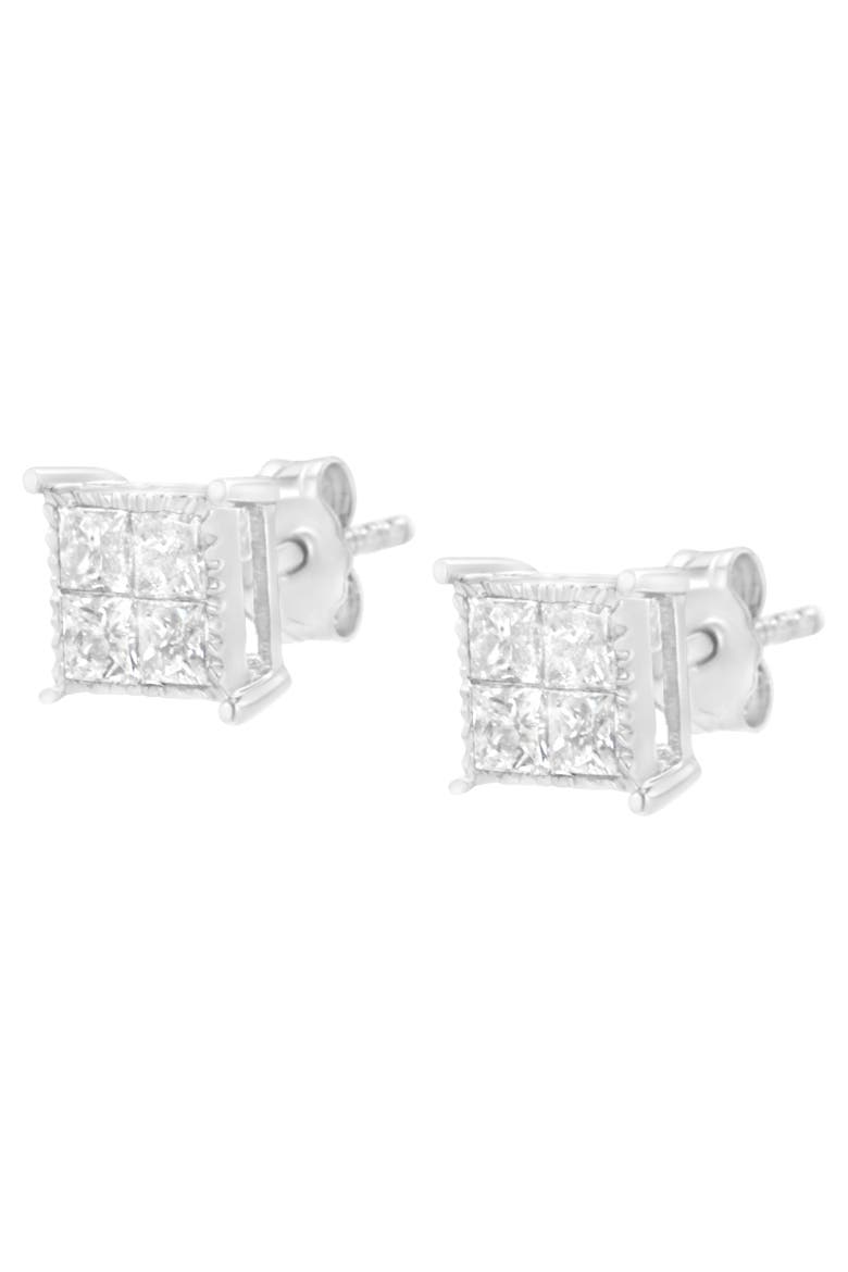Silver 3/4 Ct Composite Diamond Stud Earrings, Alternate, color, White