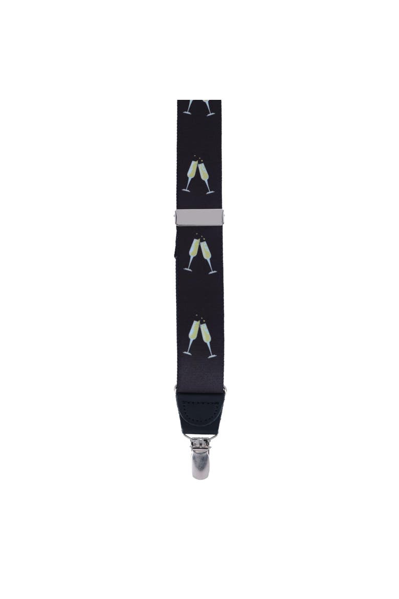 Champagne Bottle Print Clip End Suspenders, Alternate, color, Black