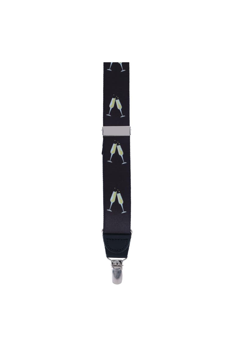 Ascentix Champagne Bottle Print Clip End Suspenders, Alternate, color, Black