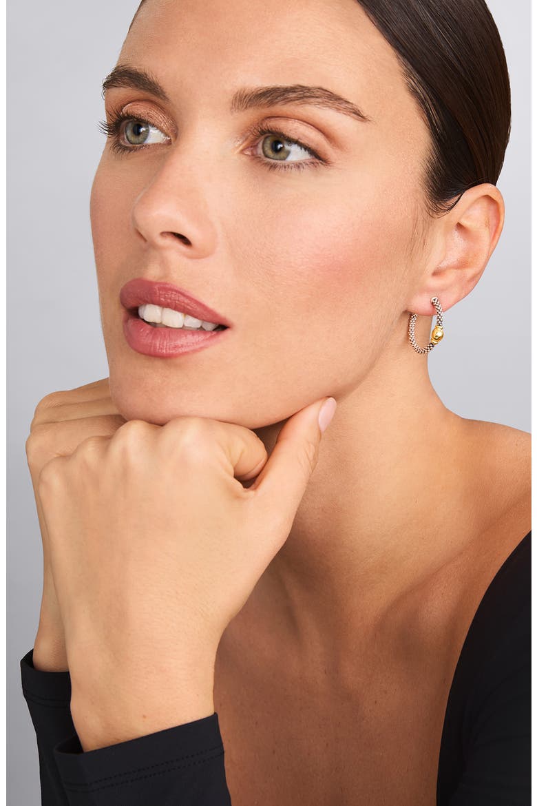 Signature Caviar Bead Station Hoop Earrings, Alternate, color, TWO-TONE
