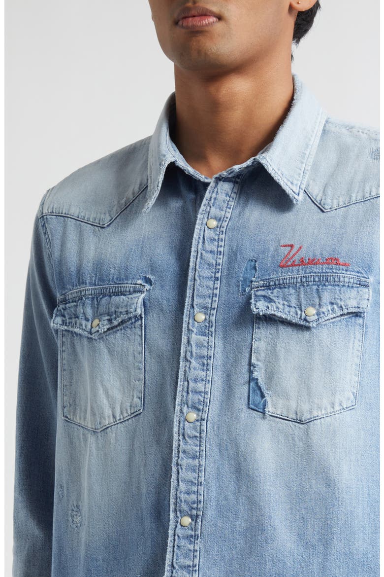 Social Sculpture Distressed Denim Shirt, Alternate, color, CRASH