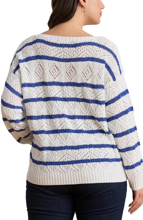 Ralph Lauren Lauren Stripe Pointelle Cotton Blend Sweater In Multi