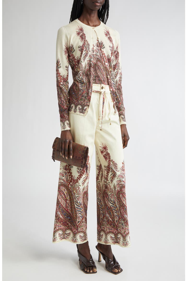 Paisley Floral Belted Wide Leg Jeans, Alternate, color, PRINT ON WHITE BASE