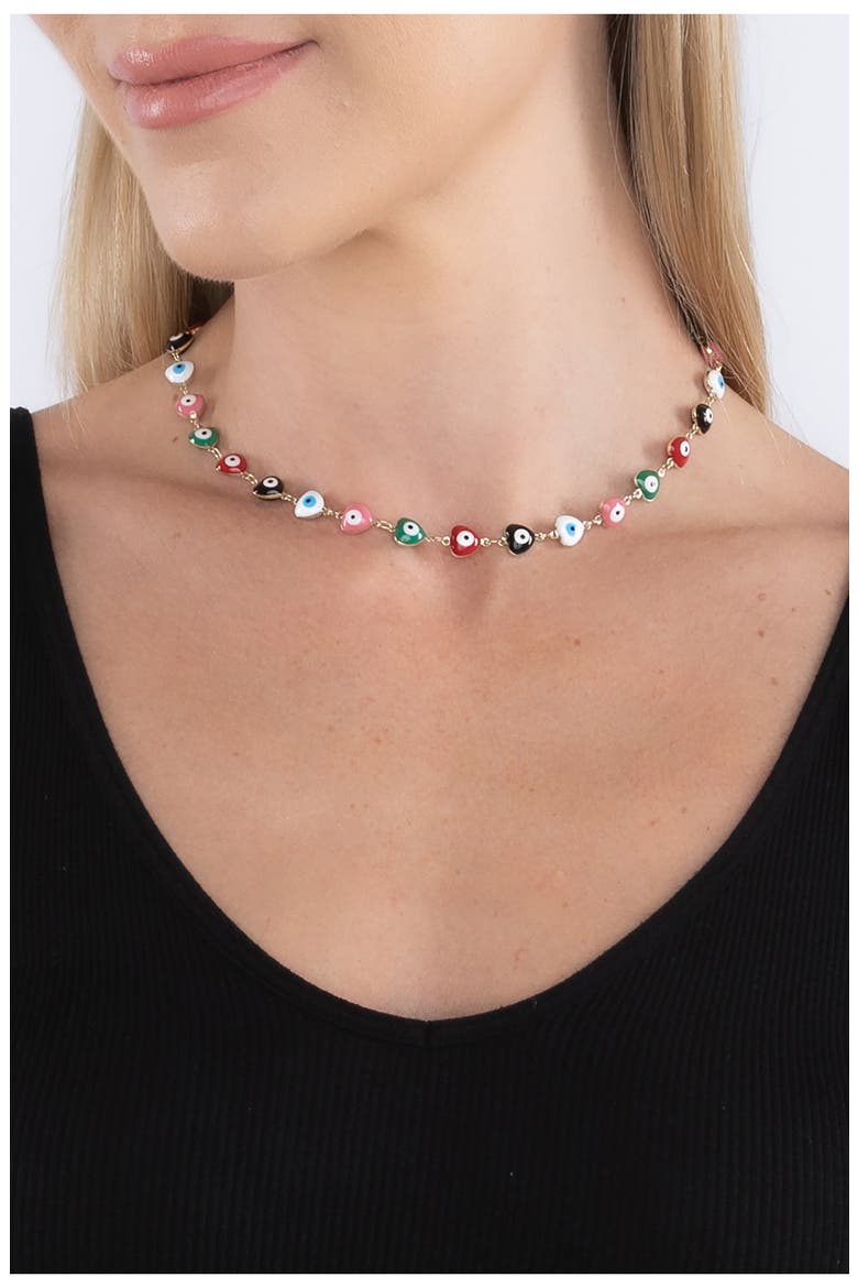 Heart & Eye Enamel Necklace, Alternate, color, GOLD