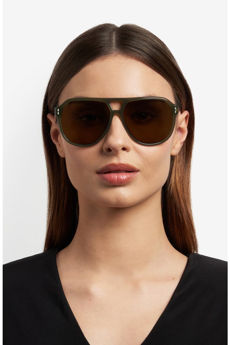 60mm Pilot Sunglasses, Alternate, color, KHAKI/ D2