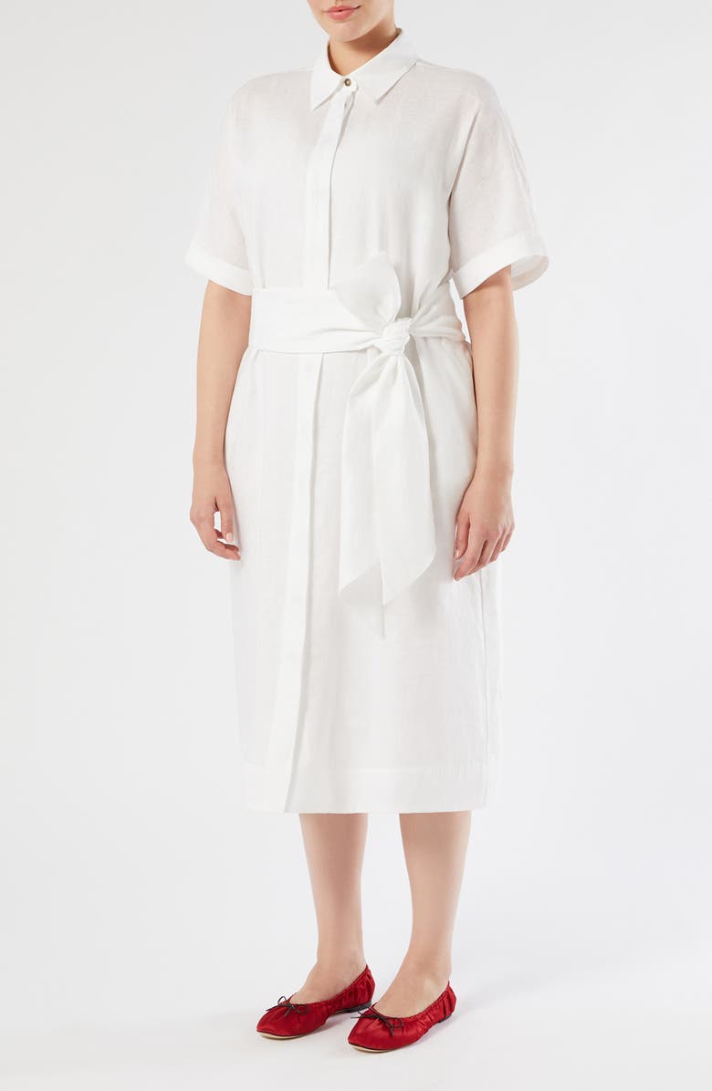 Marina Rinaldi Vago Tie Waist Shirtdress, Main, color, Optical White