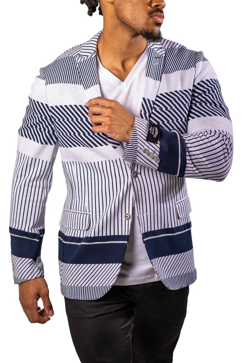 Stripe Unconstructed Knit Blazer, Alternate, color, BLUE