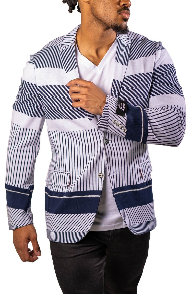 Maceoo Stripe Unconstructed Knit Blazer, Alternate, color, Blue