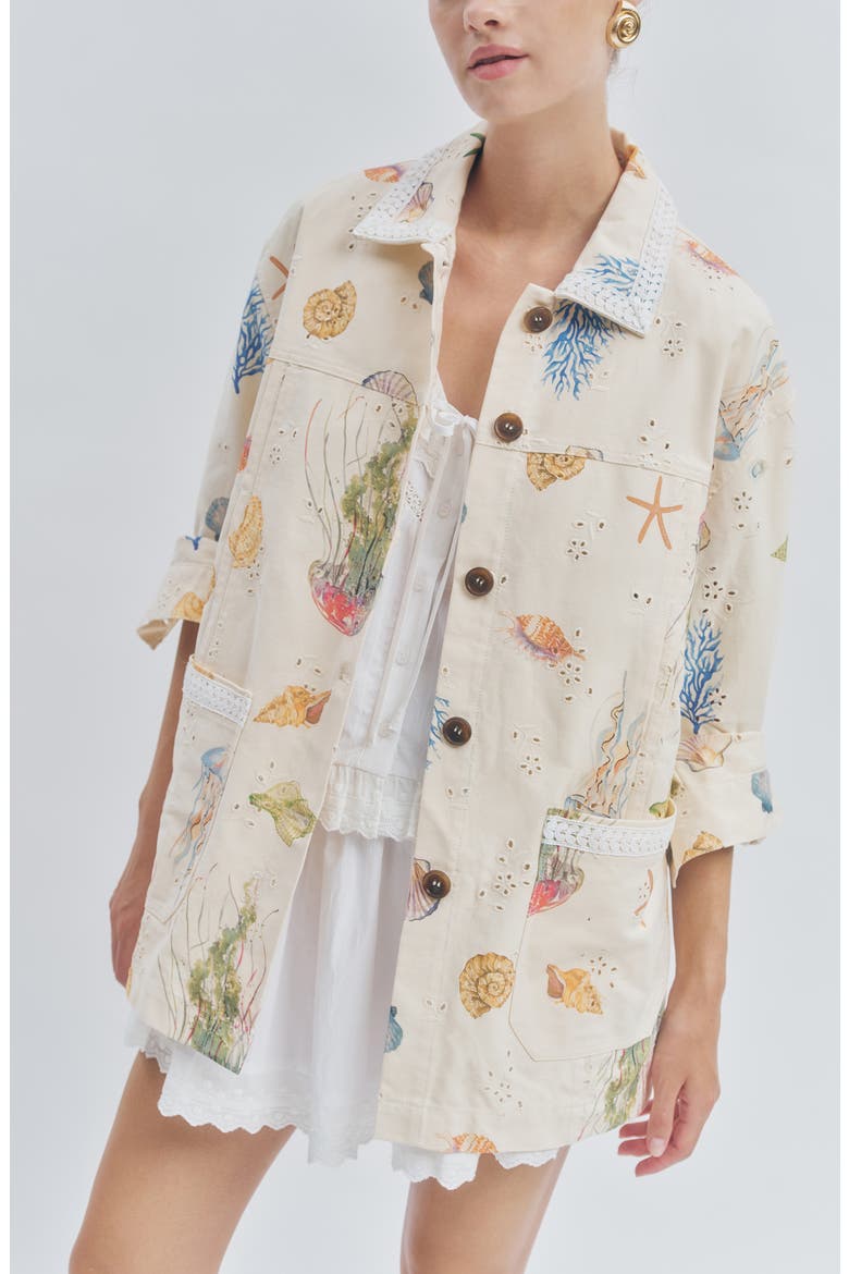 Hayes Sea Life Print Cotton Eyelet Jacket, Alternate, color, SHELL PRINT