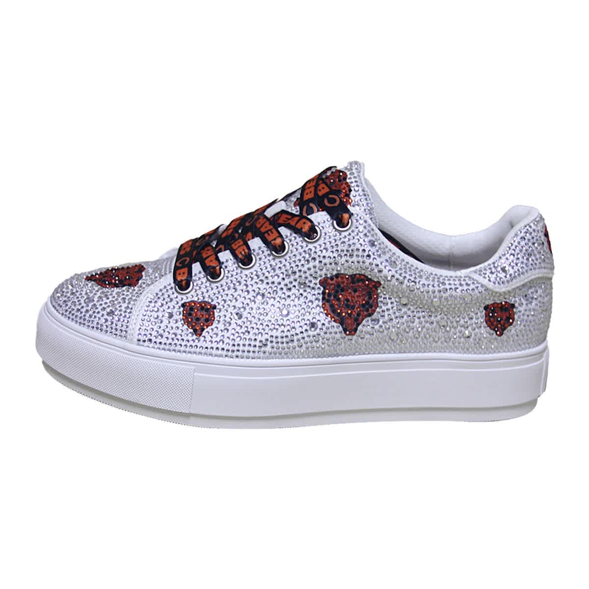 CUCE Women's Cuce White Chicago Bears Crystal Team Logo Sneakers, Alternate, color, 