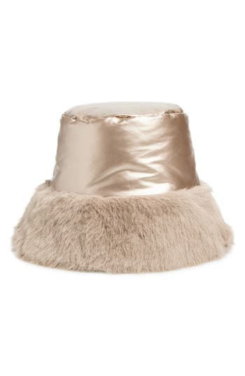 La Fiorentina Faux Fur Bucket Hat In Gold
