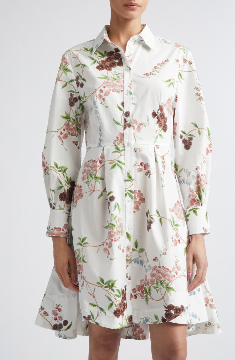 Erdem Chintz Floral Long Sleeve Organic Cotton Poplin Shirtdress, Alternate, color, French Chintz Multi White