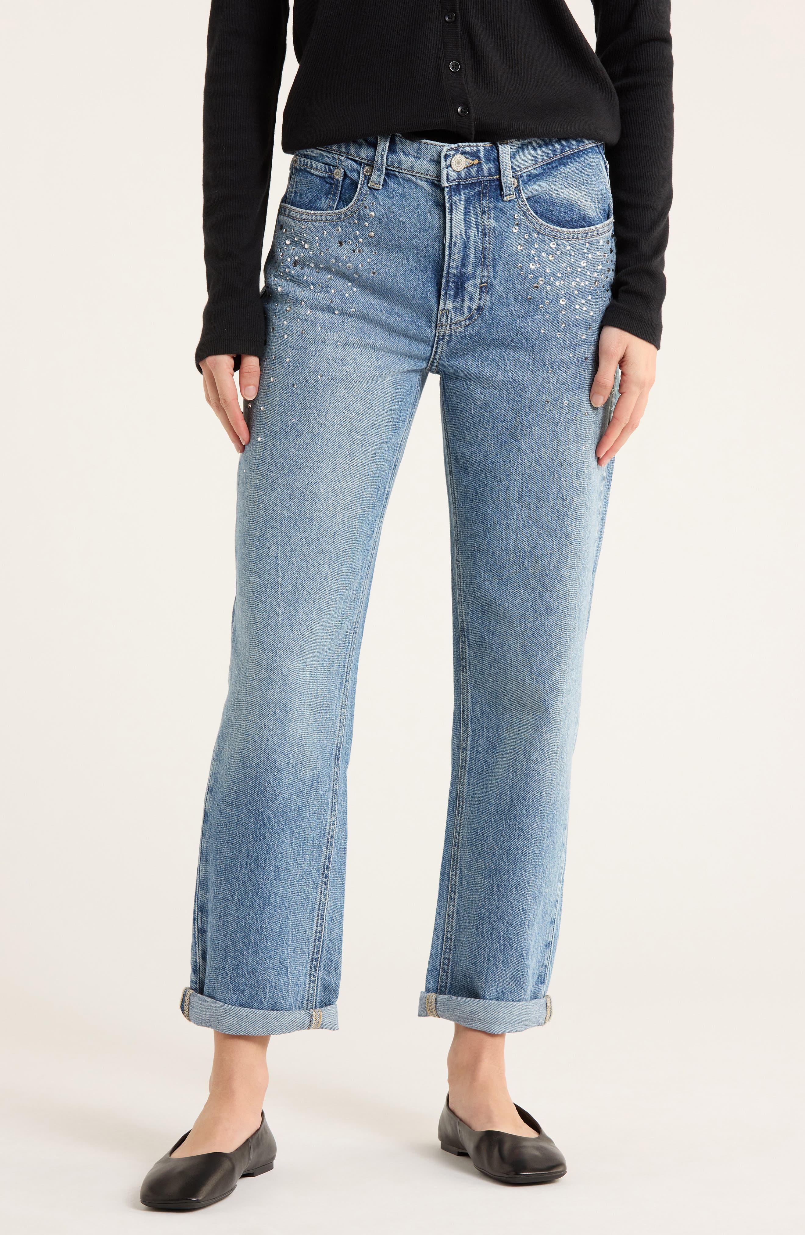 Lucky Brand Crystal Studded Boyfriend Jeans