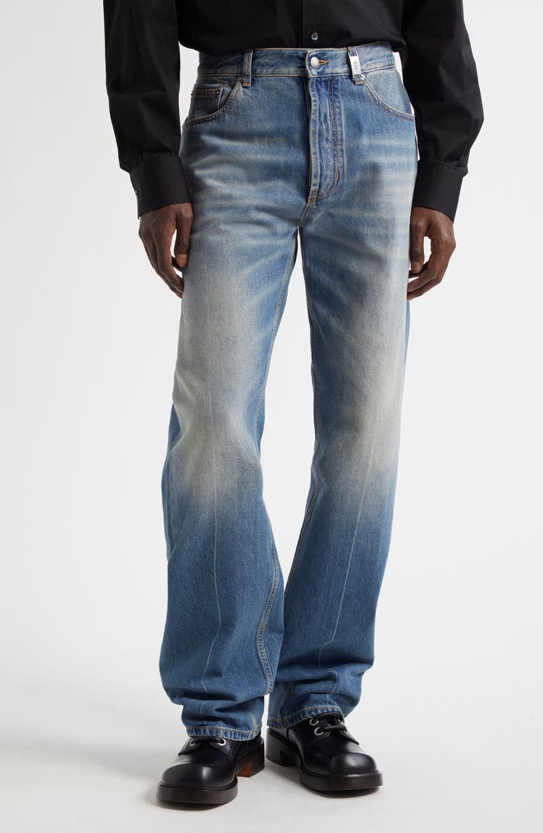 McQueen Skull Straight Leg Jeans, Main, color, Blue Washed