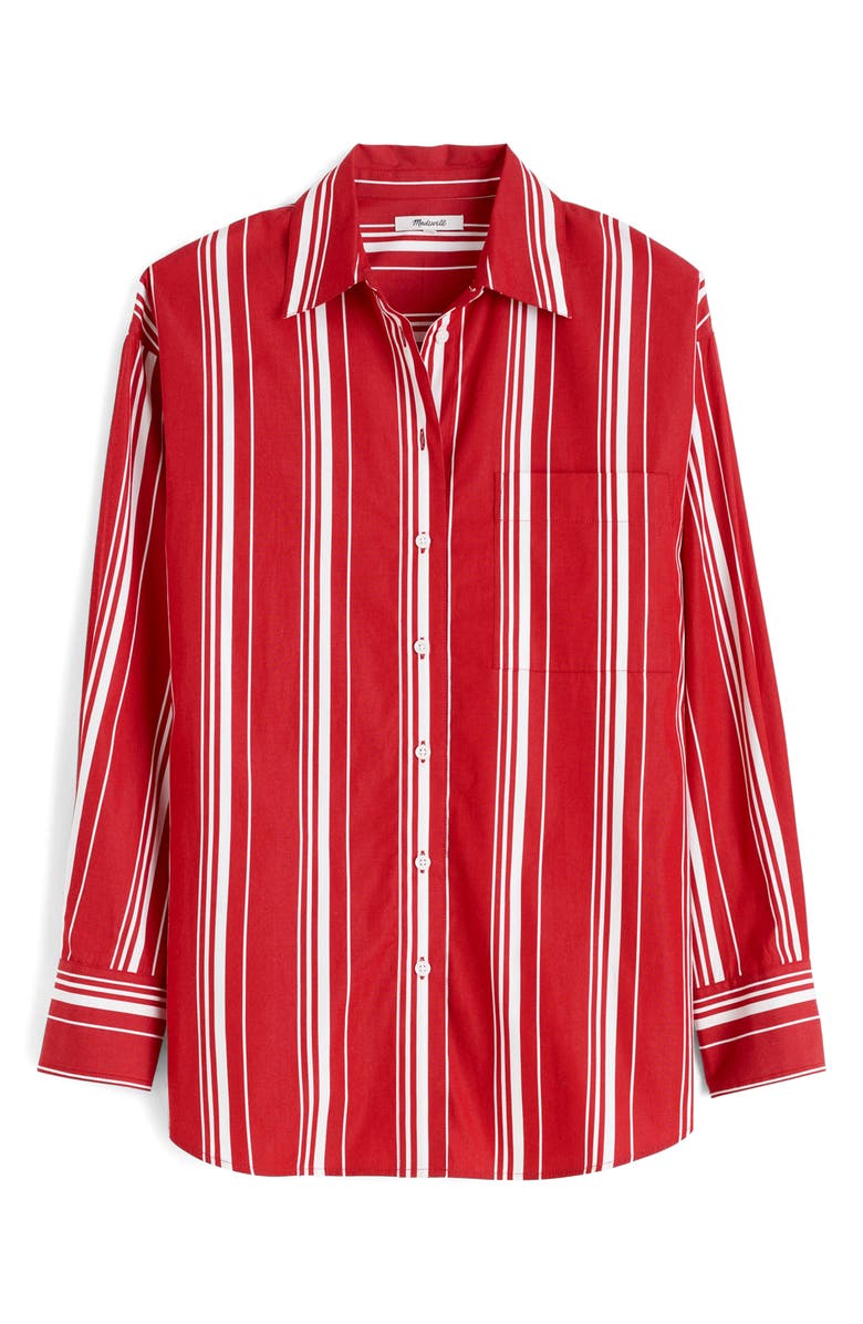 Madewell Stripe Oversize Cotton Poplin Button-Up Shirt, Main, color, Cherry Red