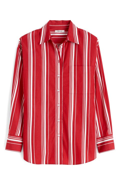 Stripe Oversize Cotton Poplin Button-Up Shirt