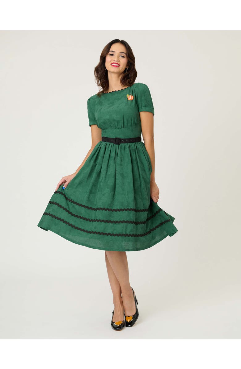 Unique Vintage Boatneck Ricrac Swing Dress, Main, color, Emerald