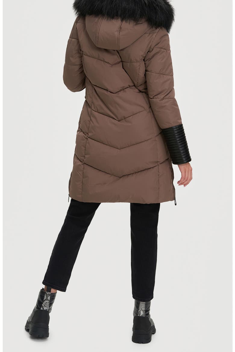 Priya Water Resistant Mixed Media Parka with Faux Fur Trim, Alternate, color, MOCHA