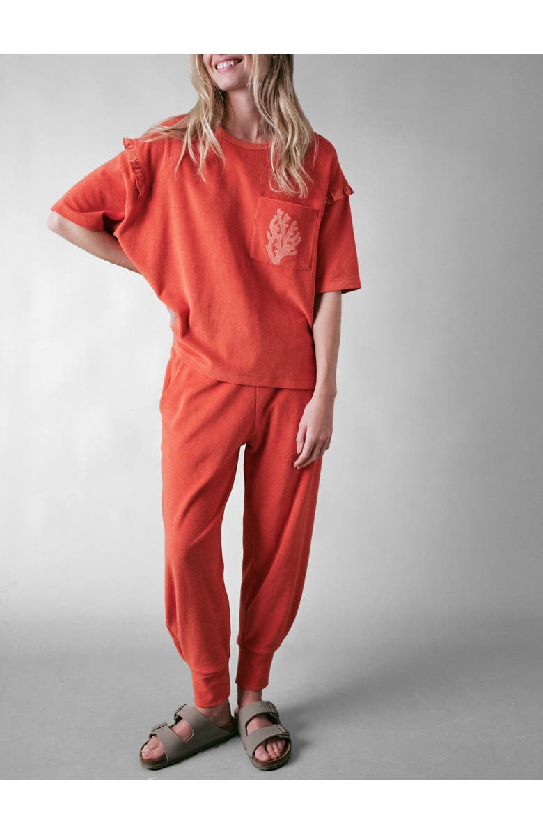 Cape Cove Sea Coral Terry Frill Top, Alternate, color, Burnt Orange