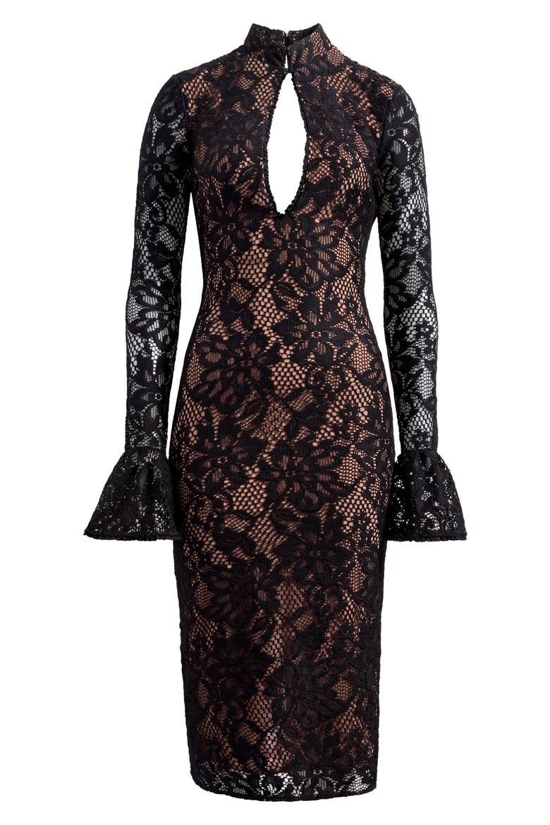 Pierette Long Sleeve Cotton Blend Cocktail Dress, Alternate, color, BLACK